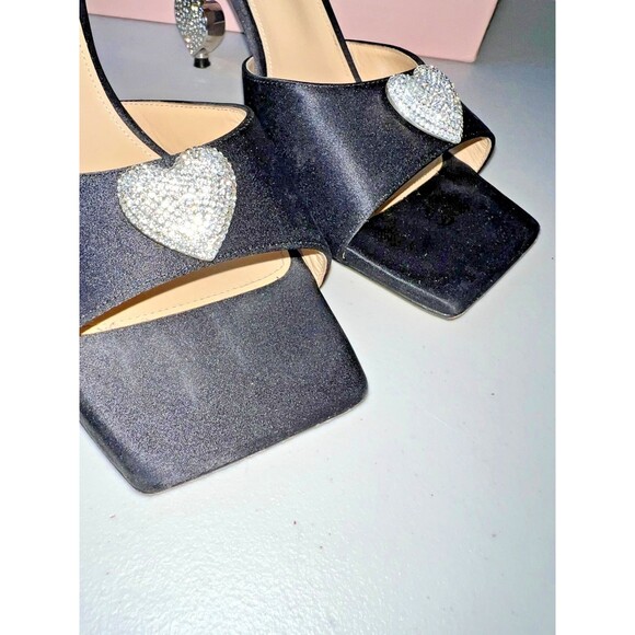 Mach & Mach Slingback Heel Sandals Women's 37 Black Embellished‎ Crystal Heart - Picture 9 of 16